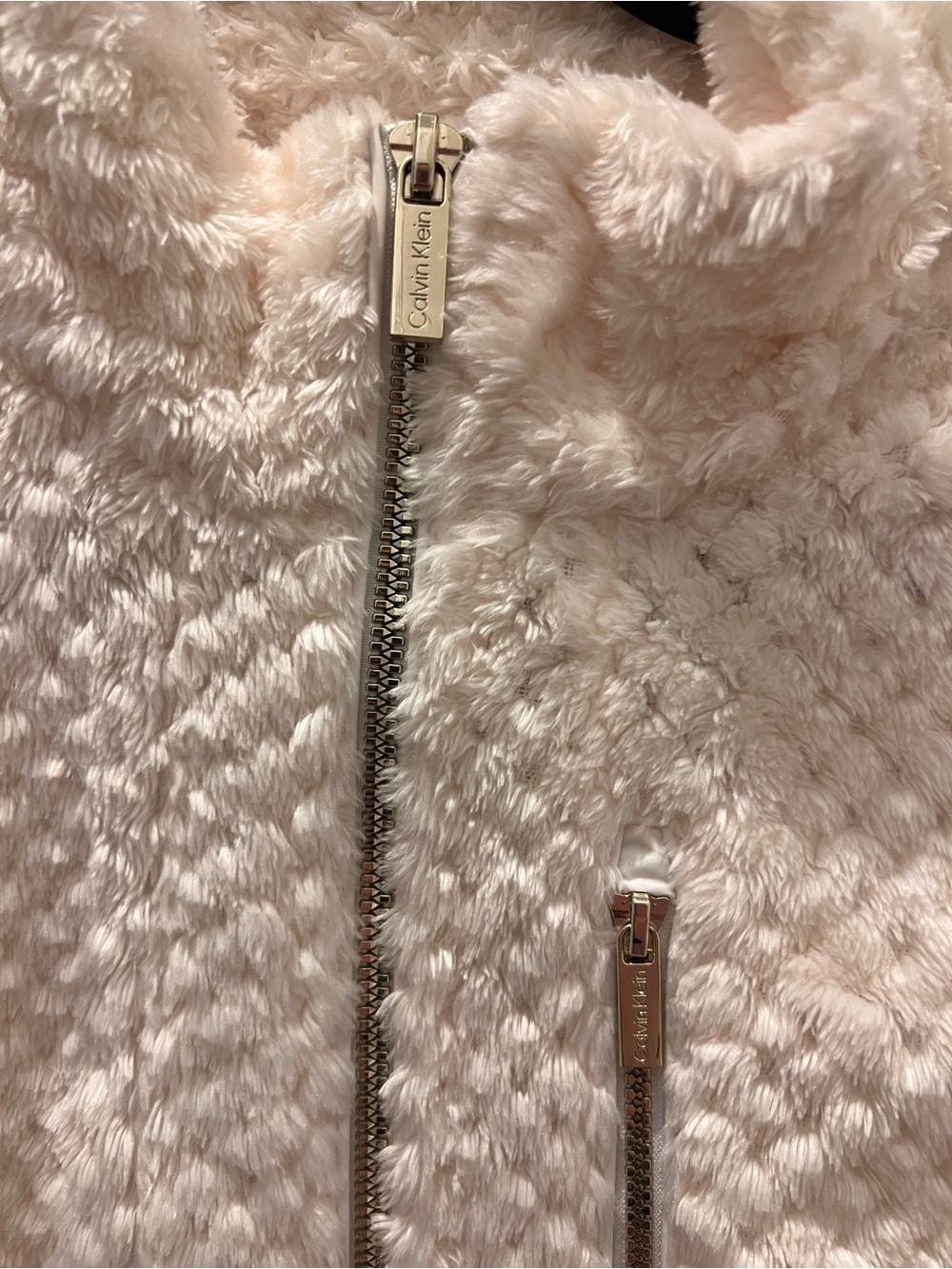 Calvin Klein Cream Plush Textured Full Zip Fleece Jacket - Women's Medium - Picture 4 of 8